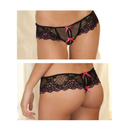 Rene Rofe Crotchless Lace Thong With Bows M-L