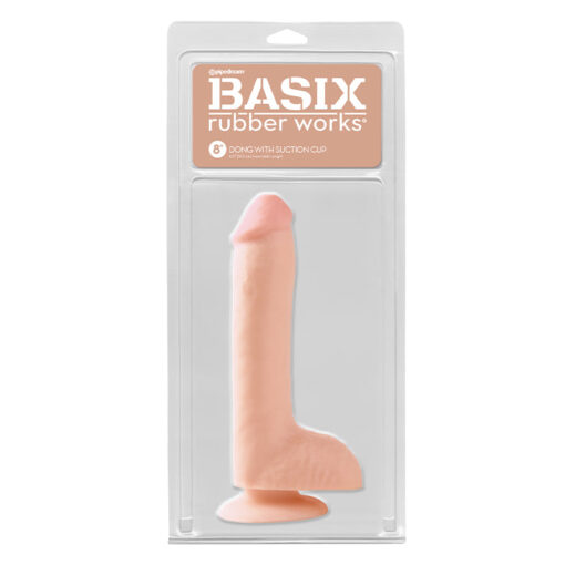 Basix Rubber Works 8 in. Dong With Balls & Suction Cup Beige