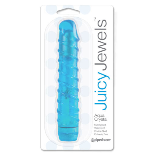 Juicy Jewels Aqua Crystal Ribbed Semi-Realistic Vibrator Blue