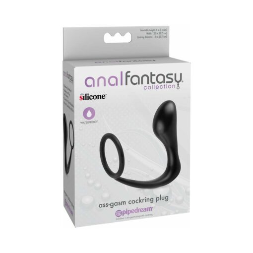 Anal Fantasy Collection Silicone Ass-Gasm Cockring Plug Black