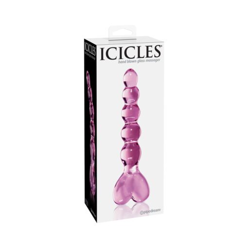 Icicles No. 43 Glass Massager with Heart-Shaped Handle Pink