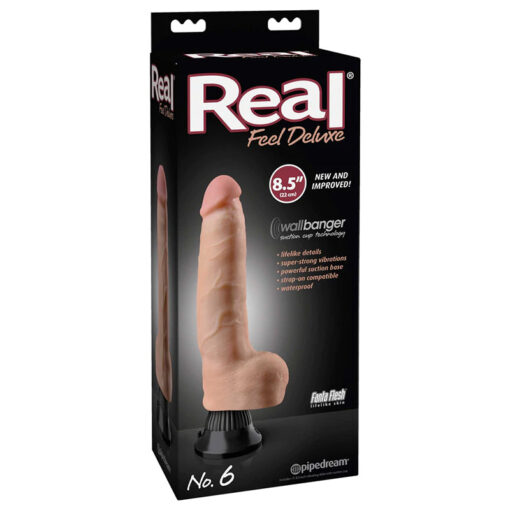 Real Feel Deluxe No. 6 Realistic 8.5 in. Vibrating Dildo With Balls and Suction Cup Beige