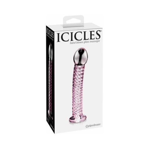 Icicles No. 53 Curved Textured 7 in. Glass Dildo Pink