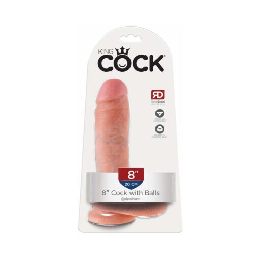 King Cock 8 in. Cock With Balls Realistic Suction Cup Dildo Beige