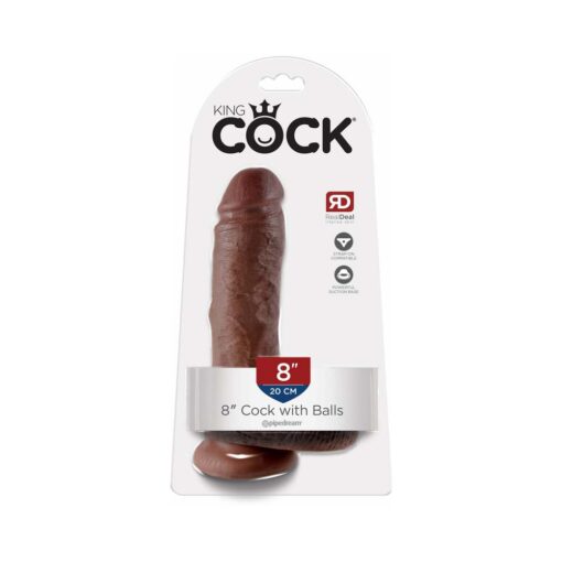 King Cock 8 in. Cock With Balls Realistic Suction Cup Dildo Brown