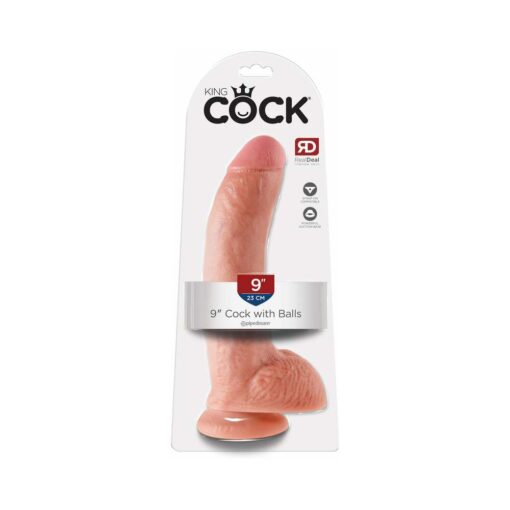 King Cock 9 in. Cock With Balls Realistic Suction Cup Dildo Beige