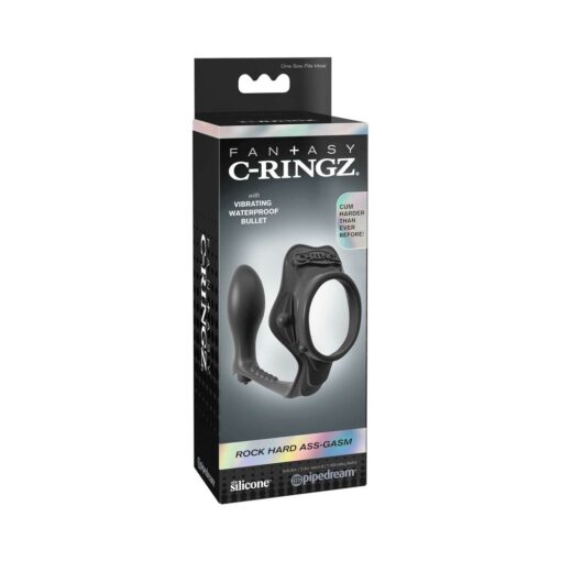 Fantasy C-Ringz Rock Hard Ass-Gasm Vibrating Silicone Cockring With Anal Plug Black