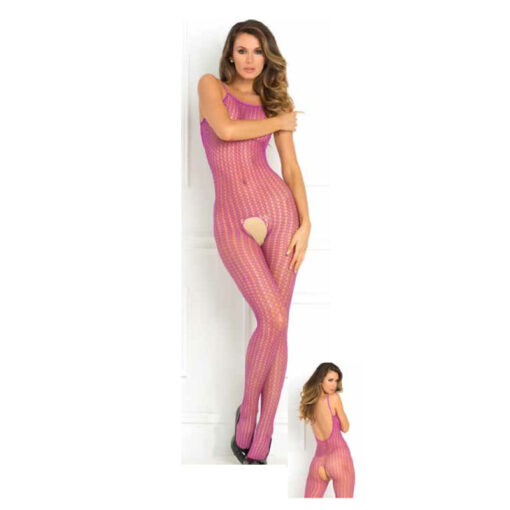 Rene Rofe Quarter Chrochet Net Bodystocking Purple O-S