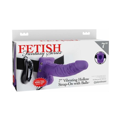 Pipedream Fetish Fantasy Series 7 in. Vibrating Hollow Strap-On with Balls Purple-Black