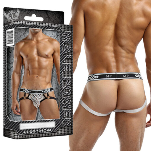 Male Power Peep Show Jock Ring Small-Medium (White)