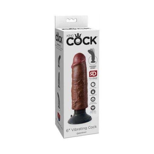 King Cock 6 in. Vibrating Cock Poseable Dildo With Suction Cup Brown