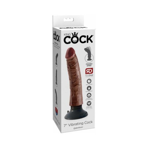 King Cock 7 in. Vibrating Cock Poseable Dildo With Suction Cup Brown