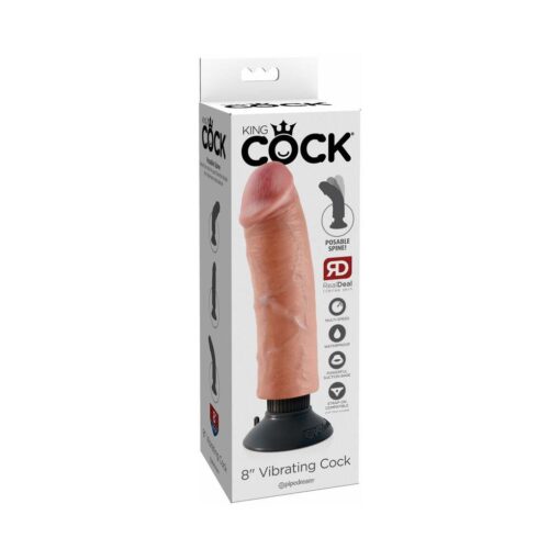 King Cock 8 in. Vibrating Cock Poseable Dildo With Suction Cup Beige