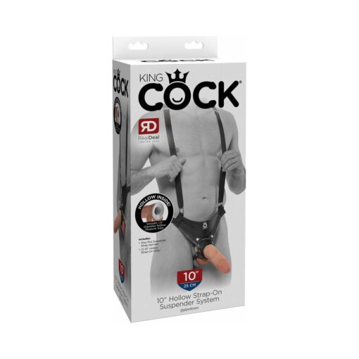 King Cock Adjustable 10 in. Hollow Strap-On Suspender System Beige-Black