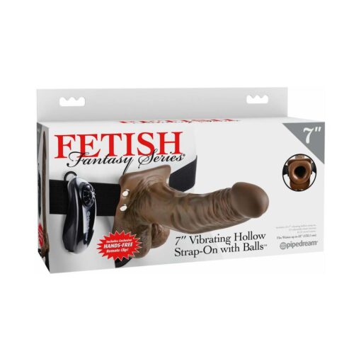 Pipedream Fetish Fantasy Series 7 in. Vibrating Hollow Strap-On with Balls Brown-Black