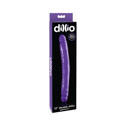 Dillio 12 in. Double Dong Realistic Dual-Ended Dildo Purple