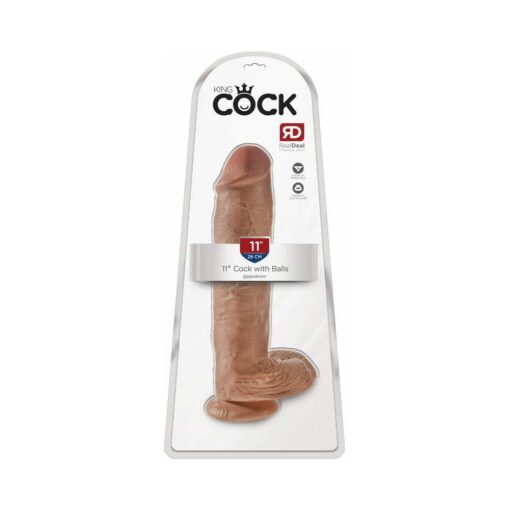 King Cock 11 in. Cock With Balls Realistic Suction Cup Dildo Tan