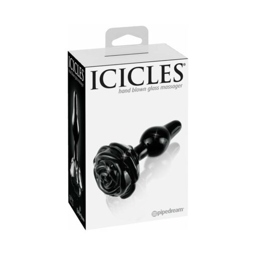 Icicles No. 77 Glass Anal Plug With Rose Base Black