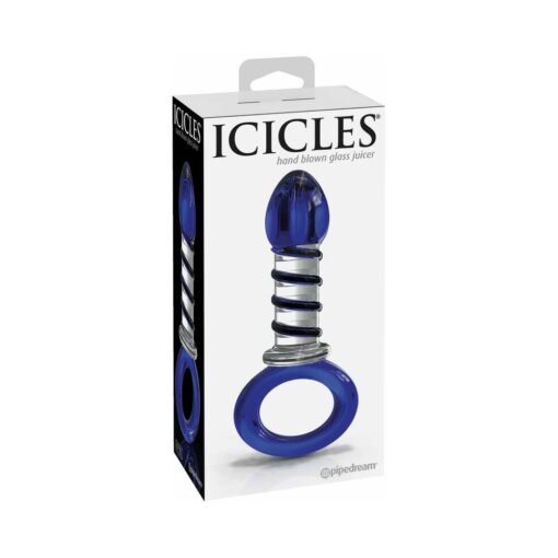 Icicles No. 81 Glass Juicer Ribbed Dildo With Handle Blue