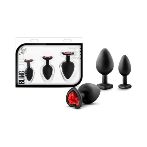 Luxe 3-Piece Bling Plug Training Kit with Red Gem Base Black