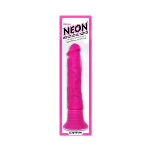 Neon Silicone Wall Banger 7.5 in. Realistic Vibrating Dildo With Suction Cup Pink