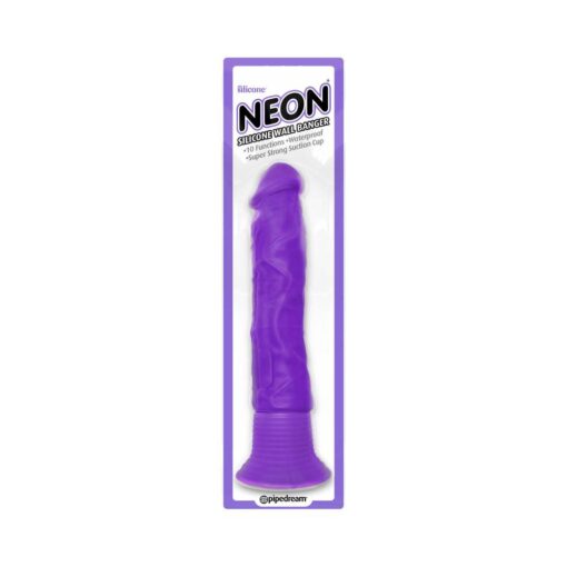 Neon Silicone Wall Banger 7.5 in. Realistic Vibrating Dildo With Suction Cup Purple