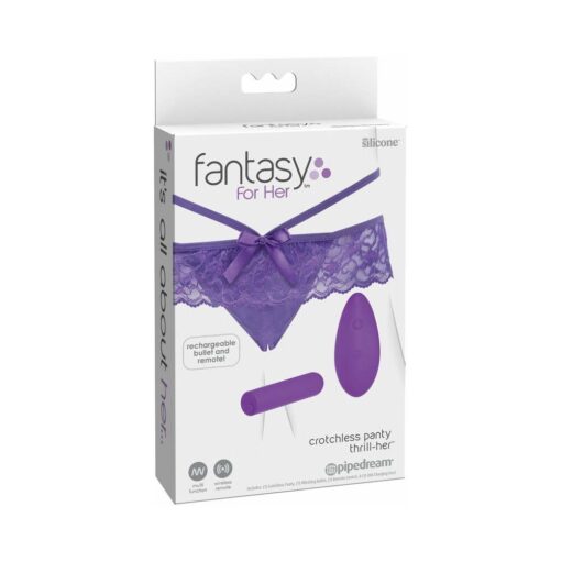 Fantasy For Her Crotchless Panty Thrill-Her & Vibrator Purple