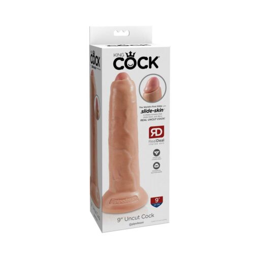 King Cock 9 in. Uncut Cock Realistic Dildo With Moveable Foreskin & Suction Cup Beige