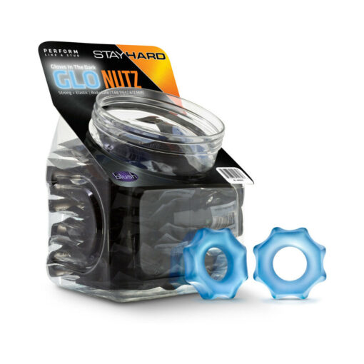 Stay Hard Glo Nutz Cockring 40-Piece Display Fishbowl Blue