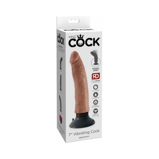 King Cock 7 in. Vibrating Cock Poseable Dildo With Suction Cup Tan