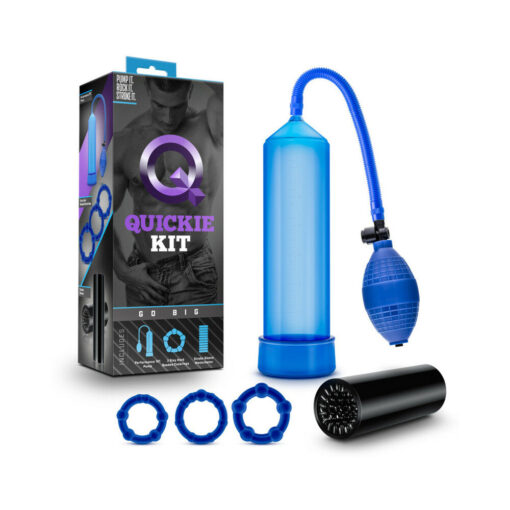 "Quickie Kit Go Big Pump, Stroker & 3-Piece Cockring Set Blue"