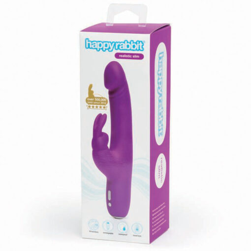 Happy Rabbit Realistic Slim Rechargeable Silicone Slimline Rabbit Vibrator Purple