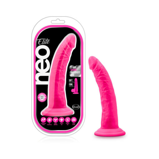 Neo Elite 7.5 in. Silicone Dual Density Dildo Neon Pink