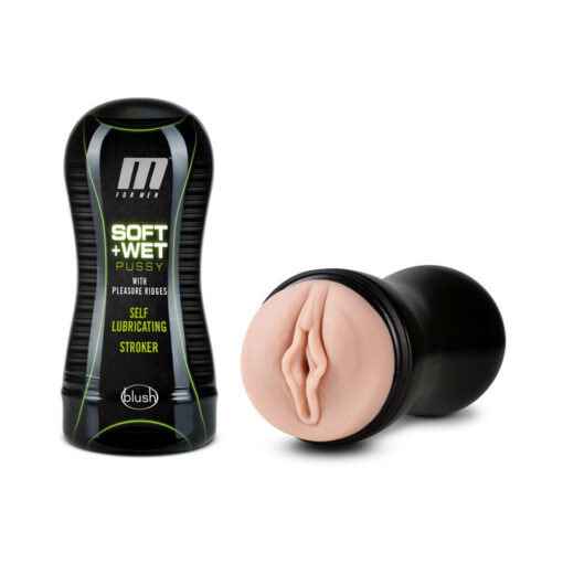 M for Men Soft + Wet Pussy with Pleasure Ridges Self-Lubricating Vagina Stroker Beige