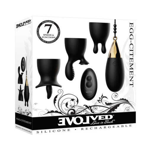 Evolved Egg-Citement 5-Piece Rechargeable Remote-Controlled Vibrator and Accessory Set Black