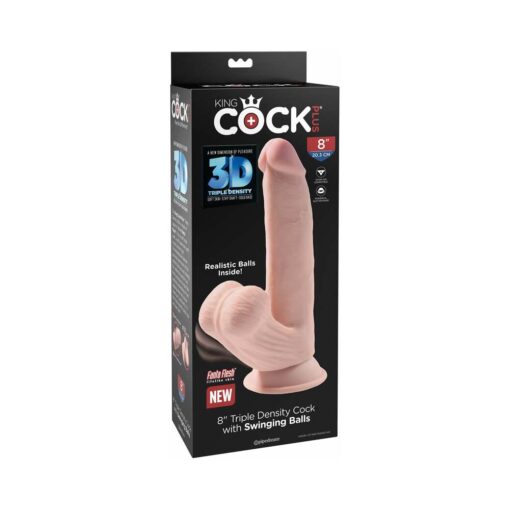 King Cock Plus 8 in. Triple-Density Cock With Swinging Balls Dildo Beige