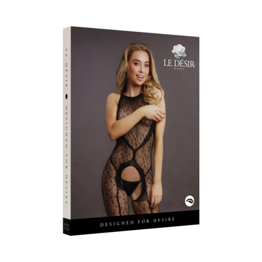 Le Desir Crotchless Leopard Bodystocking Black O-S