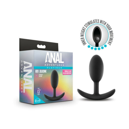 Anal Adventures Platinum Silicone Weighted Vibra Slim Plug Medium Black