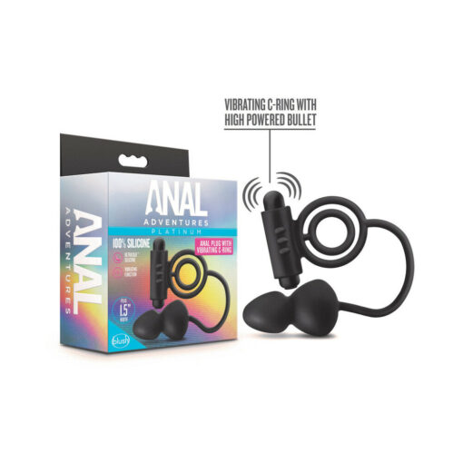 Anal AdventuresPlatinum Silicone Anal Plug with Vibrating C-Ring Black