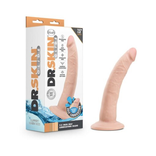 Dr. Skin Glide Realistic 7.5 in. Self-Lubricating Dildo Beige