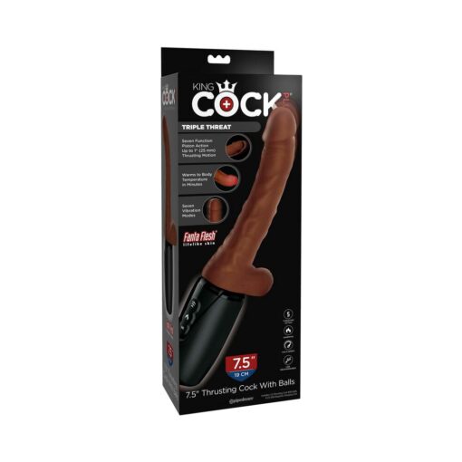 King Cock Plus 7.5 in. Thrusting Cock With Balls Rechargeable Realistic Vibrator Brown