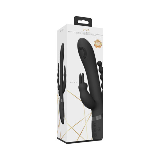 VIVE RINI Rechargeable Triple-Motor Pulse-Wave Dual Entry Silicone Rabbit Vibrator Black