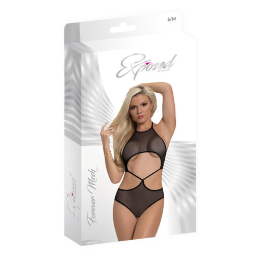 Magic Silk Forever Mesh Crotchless Underboob Teddy With Split Back Black S-M