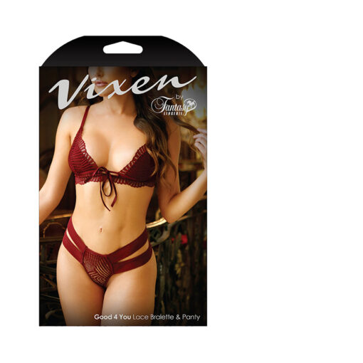 Fantasy Lingerie Vixen Good 4 You Lace Triangle Bralette & Panty Burgundy L-XL