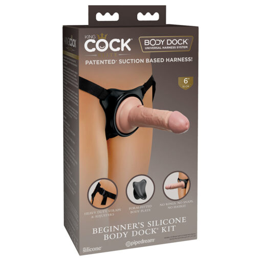 King Cock Elite Beginner's Silicone Body Dock Kit With Dildo Beige-Black