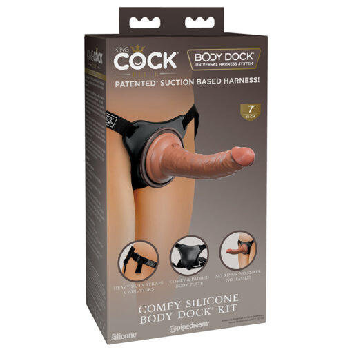 King Cock Elite Comfy Silicone Body Dock Kit With Dildo Tan-Black