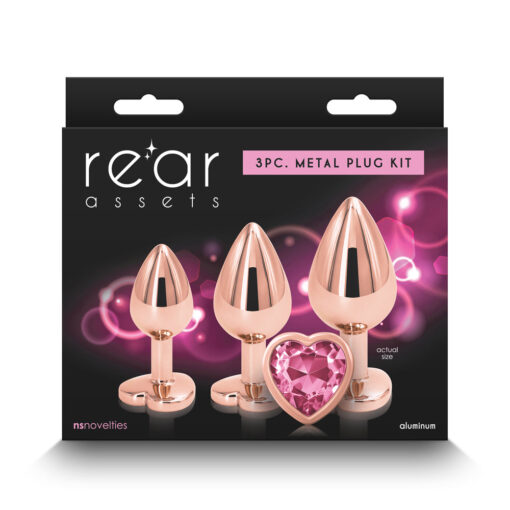 Rear Assets 3-Piece Metal Plug Kit Rose Gold-Pink Heart