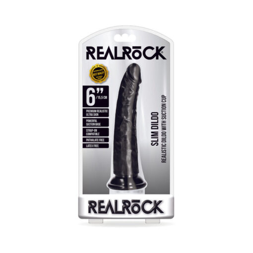 RealRock Realistic 6 in. Slim Dildo With Suction Cup Black