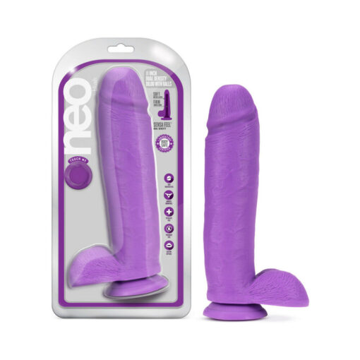 Neo 11 in. Dual Density Dildo with Balls Neon Purple