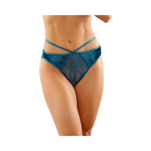 Kalina Velvet Strappy Cut-Out Thong With Keyhole Back Teal S-M